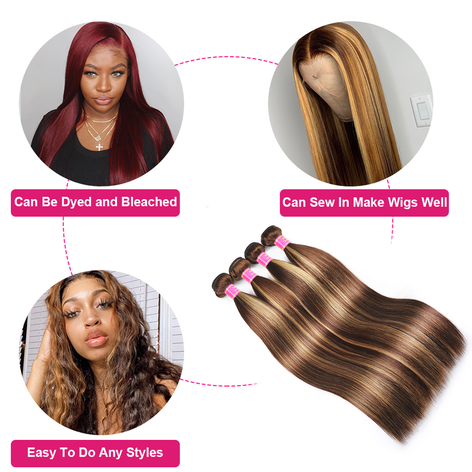 highlight #4/27 4 Bundles Straight Virgin Human Hair Extension