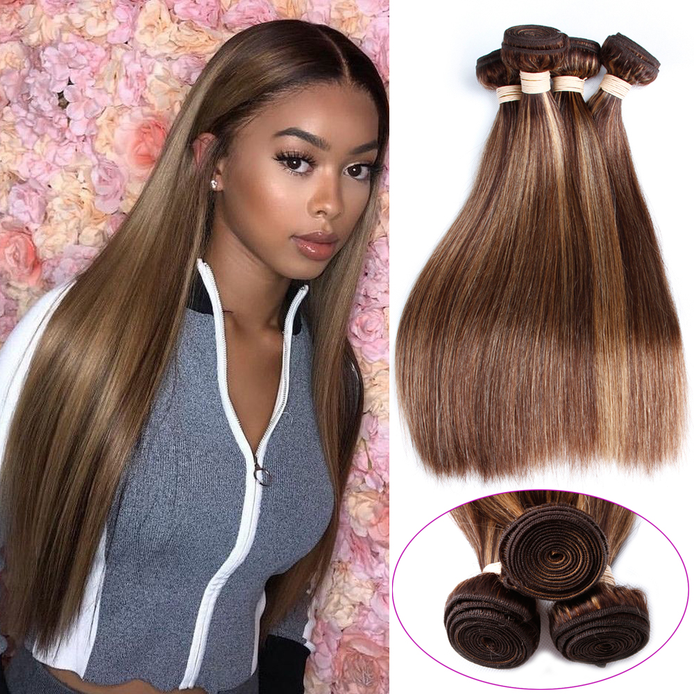 highlight #4/27 4 Bundles Straight Virgin Human Hair Extension