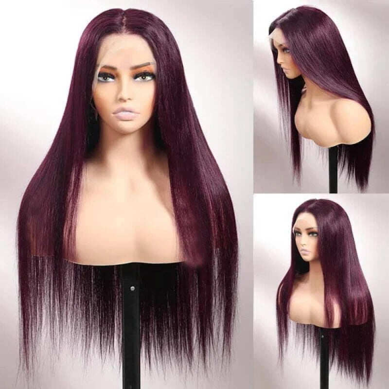 Black Cherry Dark Purple Sugar Plum  Straight 13x6 HD Lace Front Wigs Human Hair Wigs