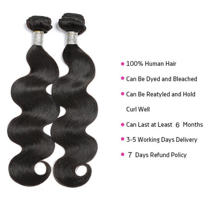 Brazilian Body Wave Virgin Hair 3 Bundles with 4X4 Lace Closure