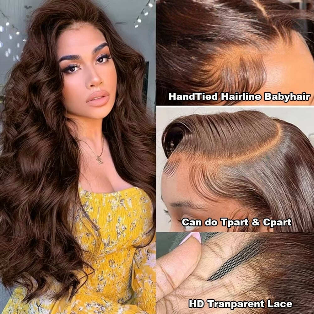 #4 Brown Body Wave 4 Bundles With 4x4 Lace Closure Pre Colored human hair
