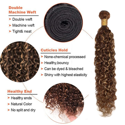 P4/30 Water Wave 3 Bundles 10A Highlight Brown Virgin Human Hair Weaving (No Code Need)