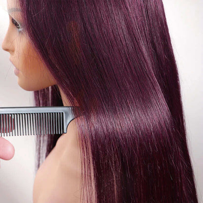 Black Cherry Dark Purple Sugar Plum  Straight 13x6 HD Lace Front Wigs Human Hair Wigs