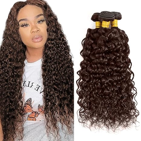 #4 Brown Water Wave 3 Bundles Extensions 100% Human Hair(No Code Need)