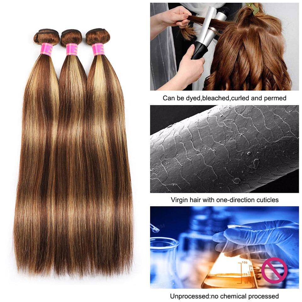 highlight #4/27 4 Bundles Straight Virgin Human Hair Extension
