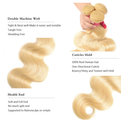 613 Blonde Color 3 Bundles Body Wave Virgin Human Hair