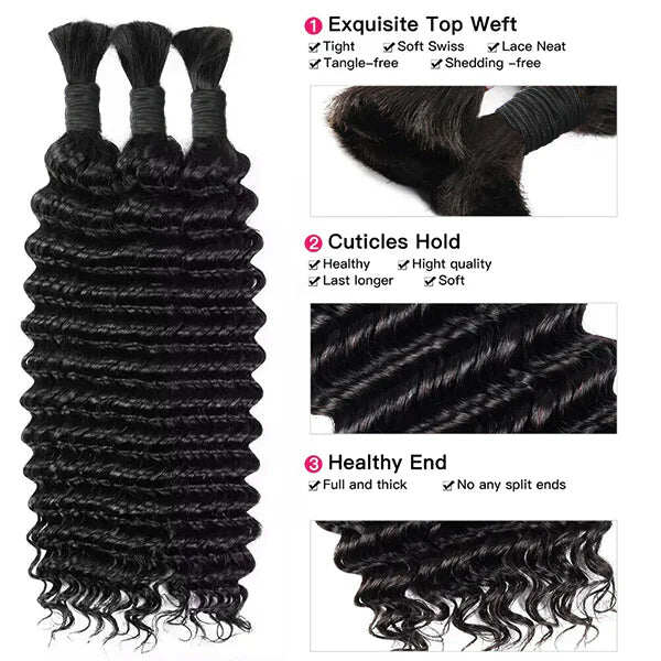 Bulk For Braiding Hair Deep Wave  No Weft Brazilian Virgin Human Hair for Braiding Hair