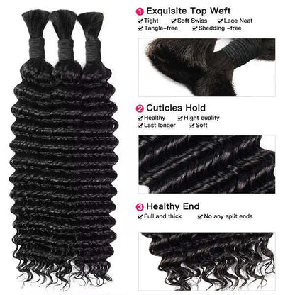 Bulk For Braiding Hair Deep Wave  No Weft Brazilian Virgin Human Hair for Braiding Hair