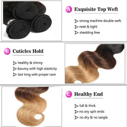 Ombre Color 1b/4/27 Body Wave 3 Bundles Virgin Hair